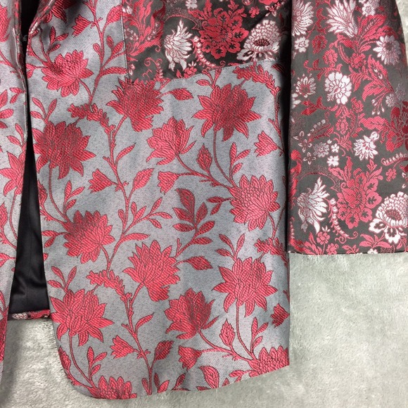Guillaume Blazer Womens 2X Floral Tapestry Red Silver Metallic Holiday Jacket - Picture 4 of 16